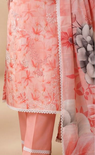 Peach Vignette - Premium Unstitched Airjet Slub Lawn 3PC | House Of Ayra