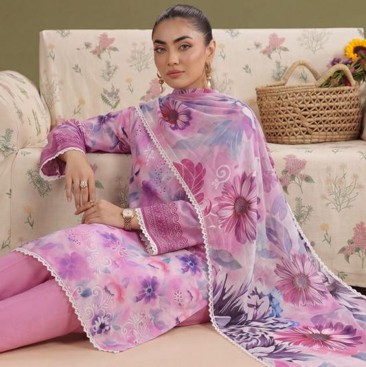 Lavender Mist - Premium Unstitched Airjet Slub Lawn 3PC | House Of Ayra