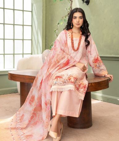 Peach Kiran - Luxury Digital Print Lawn Shirt with Fancy Embroidery