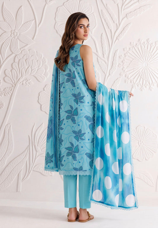 Azure Ripple Lawn Suit – 3 Piece Unstitched