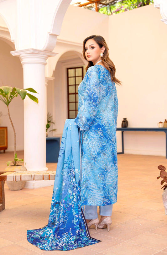 Indigo Ripple Lawn Suit – 3 Piece Unstitched