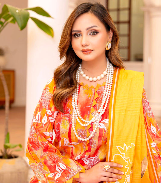 Solar Bloom Lawn Suit – 3 Piece Unstitched