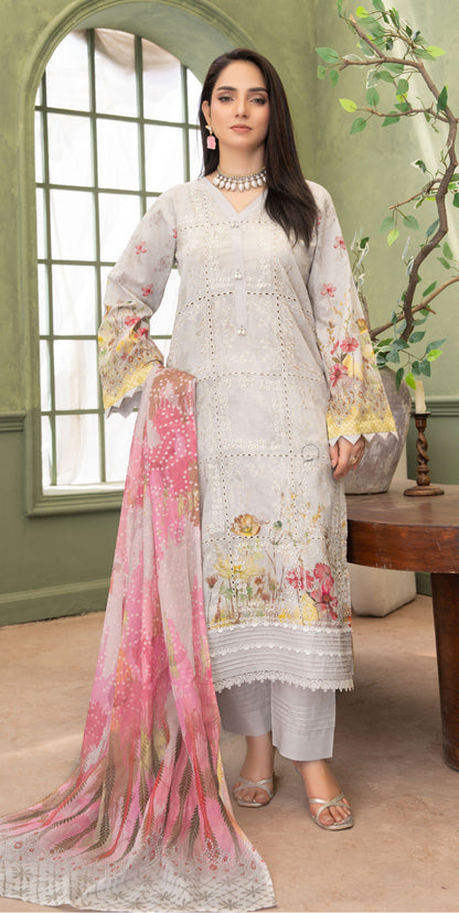 Grey Mist Lawn Suit – 3 Piece Unstitched