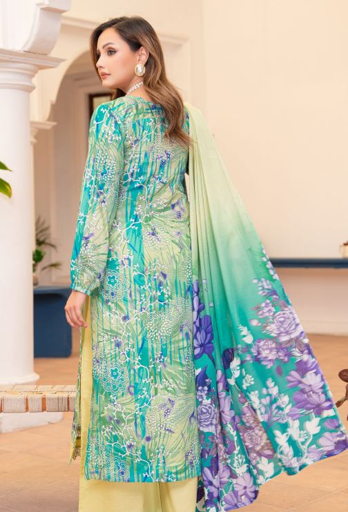 Zabarjad - Premium Unstitched Green Airjet Slub Lawn 3PC | House Of Ayra