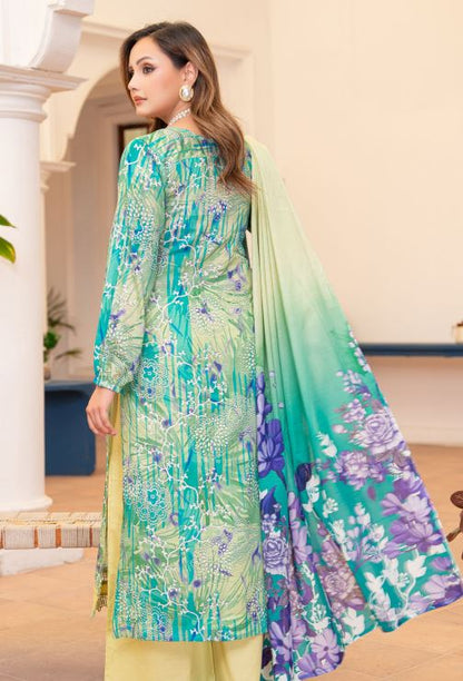 Zabarjad - Premium Unstitched Green Airjet Slub Lawn 3PC | House Of Ayra