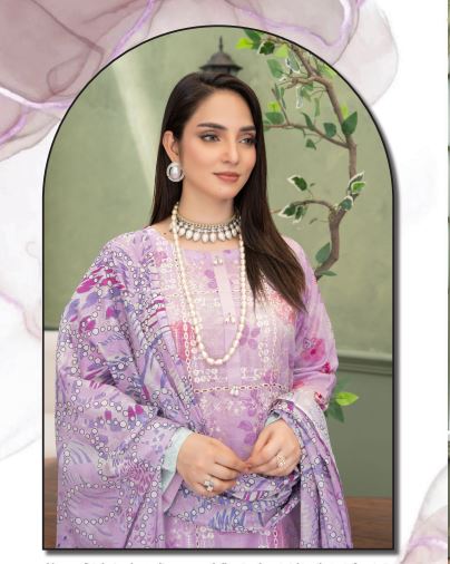 Lilac Noor -  Luxury Digital Print Lawn Shirt with Fancy Embroidery