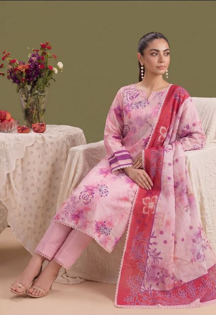 Blush Romance - Premium Unstitched Airjet Slub Lawn 3PC | House Of Ayra