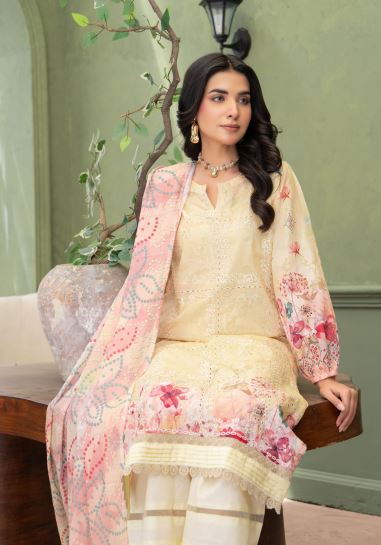 Yellow Solace -  Luxury Digital Print Lawn Shirt with Fancy Embroidery