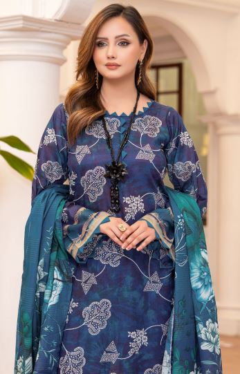 Lajward - Premium Unstitched Royal Blue Airjet Slub Lawn 3PC | House Of Ayra