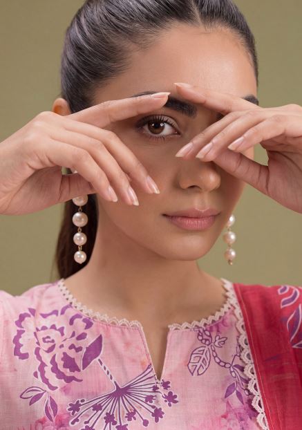 Blush Romance - Premium Unstitched Airjet Slub Lawn 3PC | House Of Ayra