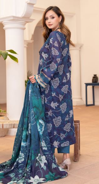 Lajward - Premium Unstitched Royal Blue Airjet Slub Lawn 3PC | House Of Ayra