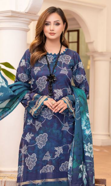 Lajward - Premium Unstitched Royal Blue Airjet Slub Lawn 3PC | House Of Ayra