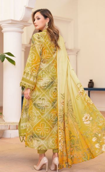Zaitooni - Premium Unstitched Olive Green Airjet Slub Lawn 3PC | House Of Ayra