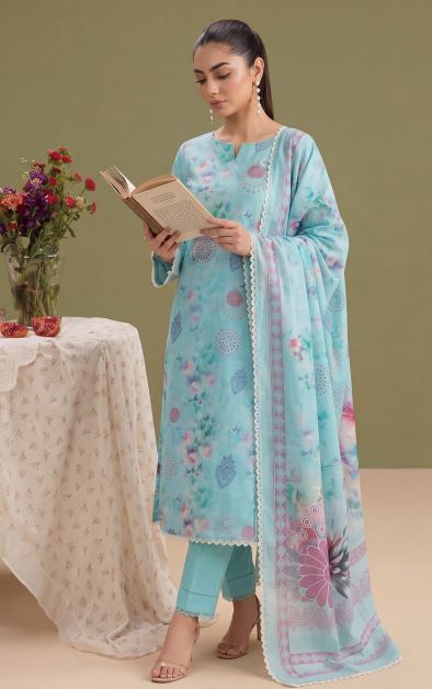 Azure Haze - Premium Unstitched Airjet Slub Lawn 3PC | House Of Ayra