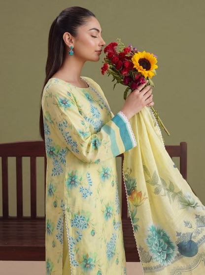 Citron Bloom-  Premium Unstitched Airjet Slub Lawn 3PC | House Of Ayra