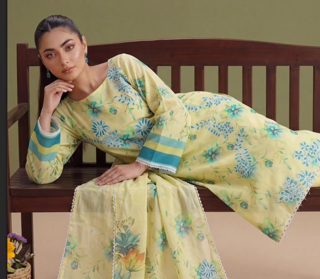 Citron Bloom-  Premium Unstitched Airjet Slub Lawn 3PC | House Of Ayra