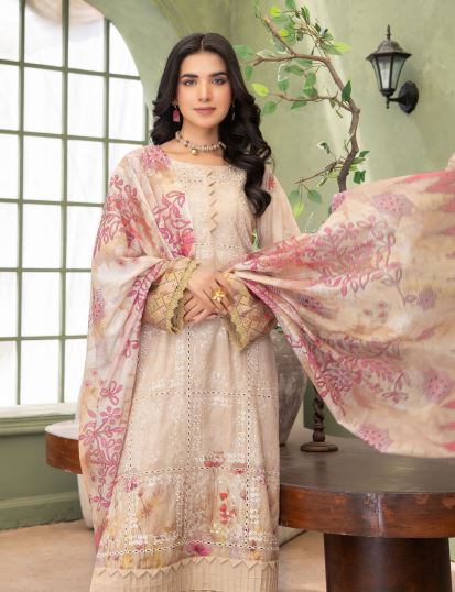 Ivory Elegance  -  Luxury Digital Print Lawn Shirt with Fancy Embroidery