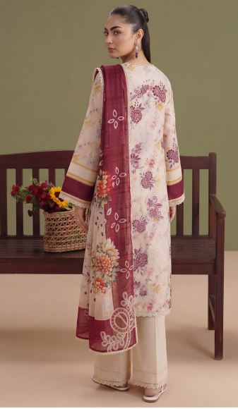 Ivory Dahlia -  Premium Unstitched Airjet Slub Lawn 3PC | House Of Ayra