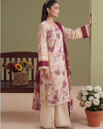 Ivory Dahlia -  Premium Unstitched Airjet Slub Lawn 3PC | House Of Ayra