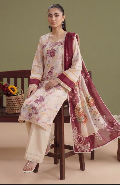 Ivory Dahlia -  Premium Unstitched Airjet Slub Lawn 3PC | House Of Ayra