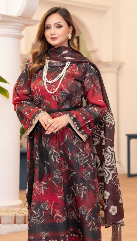 Siyah Suroor - Premium Unstitched Black Airjet Slub Lawn 3PC | House Of Ayra