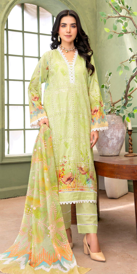 Lime Bloom Lawn Suit – 3 Piece Unstitched