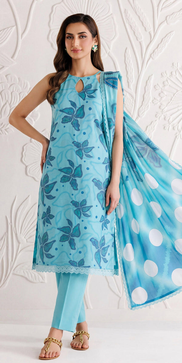 Azure Ripple Lawn Suit – 3 Piece Unstitched