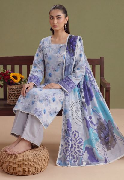 Periwinkle Solace -  Premium Unstitched Airjet Slub Lawn 3PC | House Of Ayra