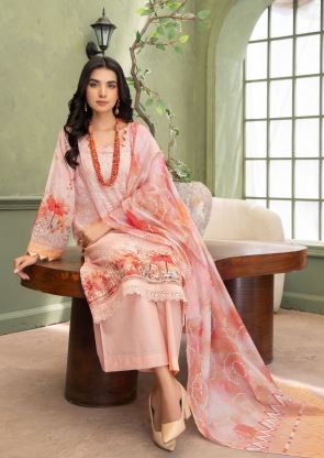 Peach Kiran -  Luxury Digital Print Lawn Shirt with Fancy Embroidery