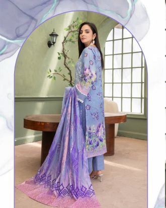 Peach Kiran -  Luxury Digital Print Lawn Shirt with Fancy Embroidery