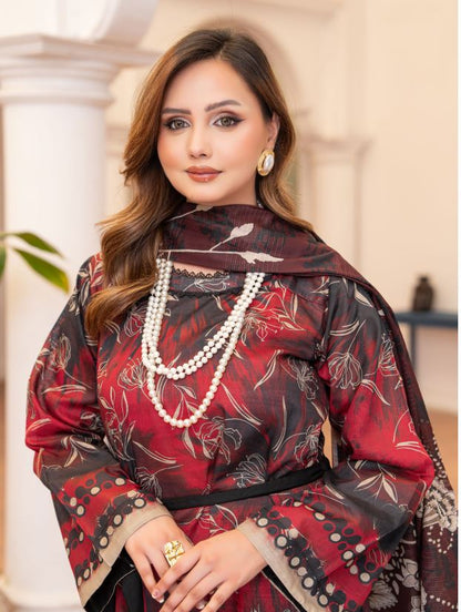Siyah Suroor - Premium Unstitched Black Airjet Slub Lawn 3PC | House Of Ayra