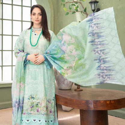 Mint Fiza -  Luxury Digital Print Lawn Shirt with Fancy Embroidery