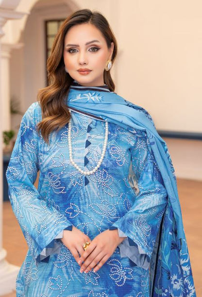 Feroza - Premium Unstitched Turquoise Airjet Slub Lawn 3PC | House Of Ayra
