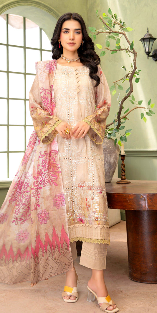 Ivory Elegance Lawn Suit – 3 Piece Unstitched