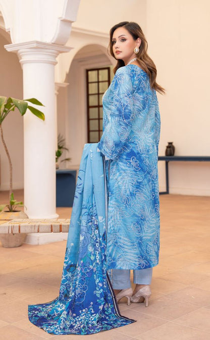 Feroza - Premium Unstitched Turquoise Airjet Slub Lawn 3PC | House Of Ayra