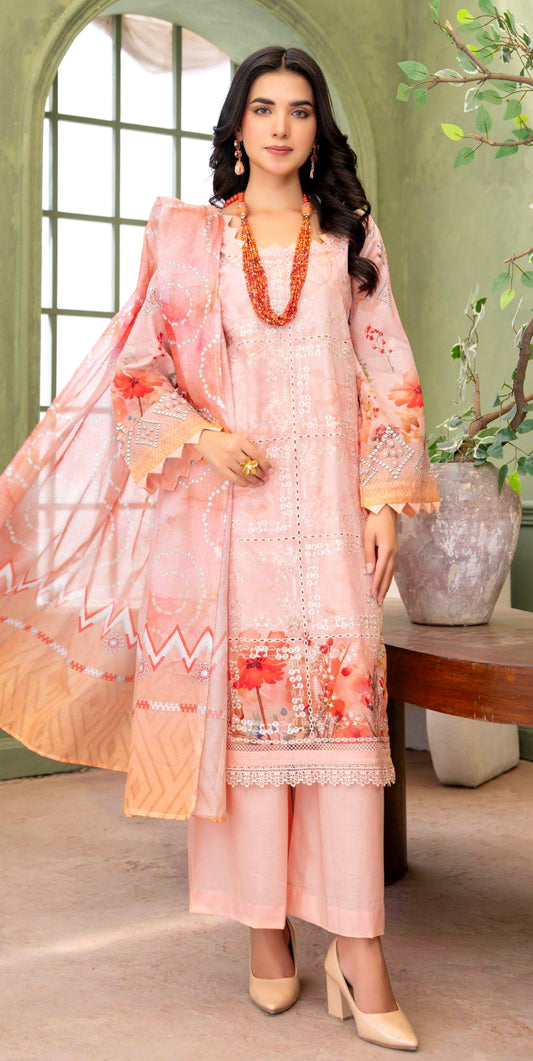 Peach Kiran Lawn Suit – 3 Piece Unstitched