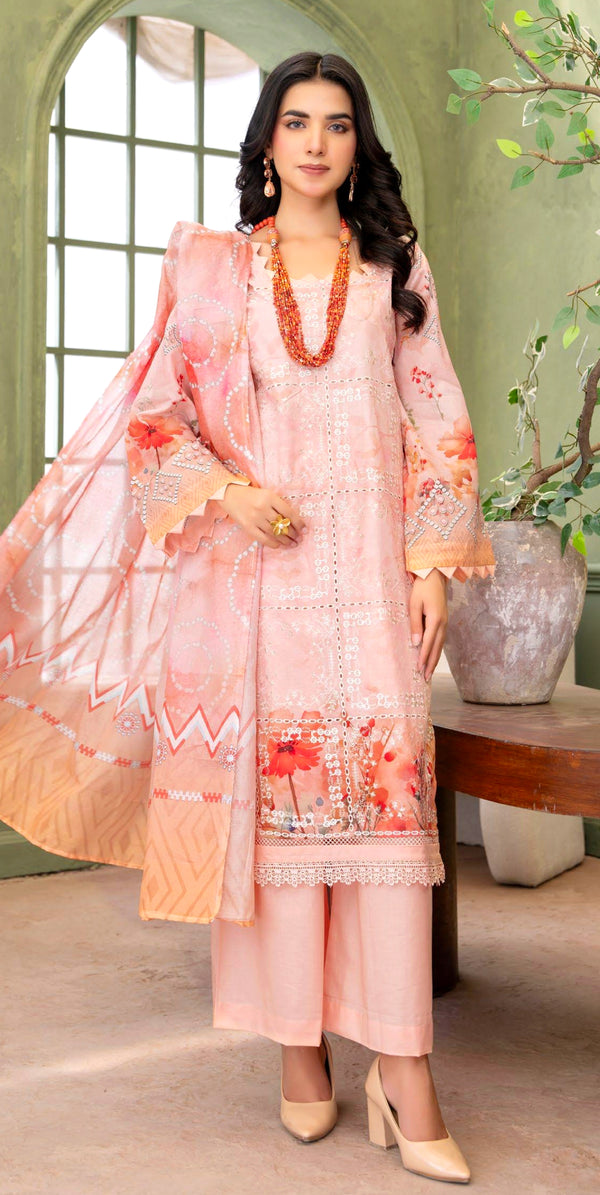 Peach Kiran Lawn Suit – 3 Piece Unstitched