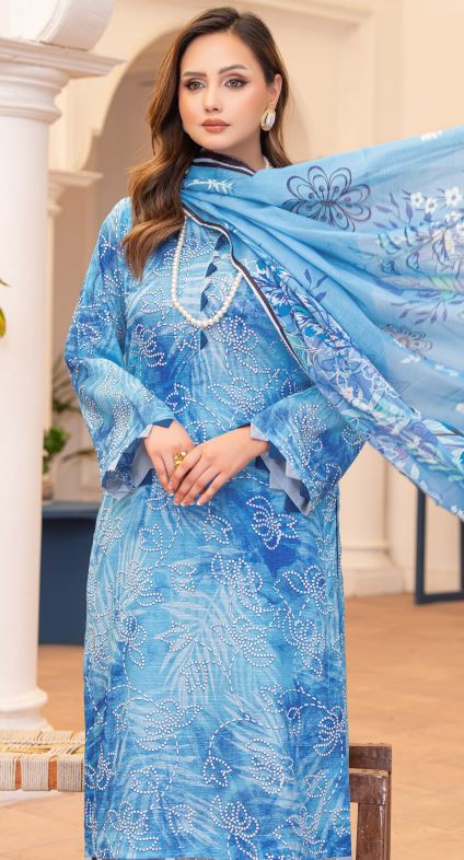 Feroza - Premium Unstitched Turquoise Airjet Slub Lawn 3PC | House Of Ayra