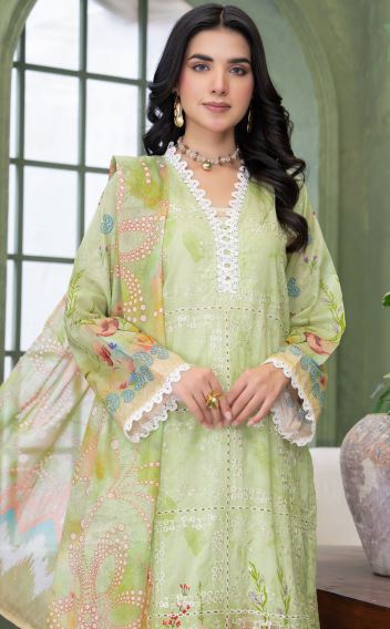 Lime Bloom -  Luxury Digital Print Lawn Shirt with Fancy Embroidery