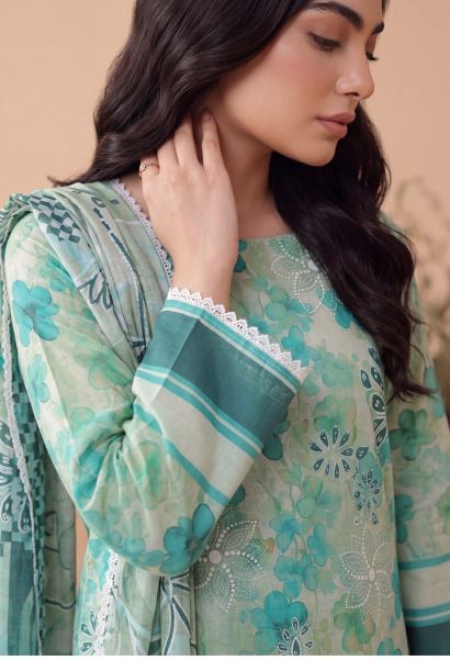 Mint Oasis - Premium Unstitched Airjet Slub Lawn 3PC | House Of Ayra