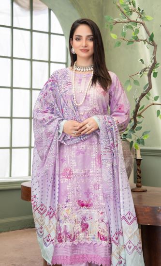 Lilac Noor -  Luxury Digital Print Lawn Shirt with Fancy Embroidery