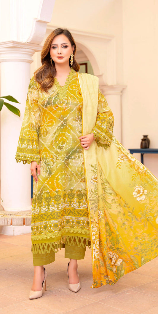 Amber Ochre Lawn Suit – 3 Piece Unstitched