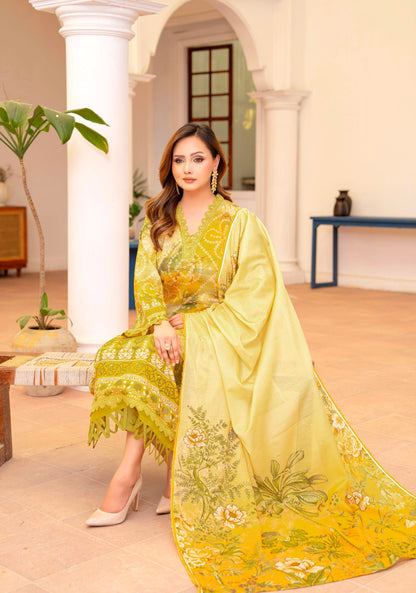 Amber Ochre Lawn Suit – 3 Piece Unstitched