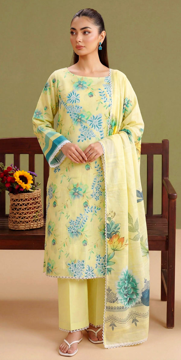 Citron Bloom Lawn Suit – 3 Piece Unstitched