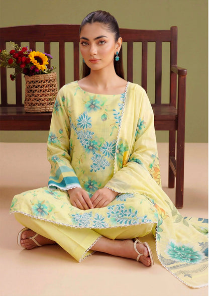 Citron Bloom Lawn Suit – 3 Piece Unstitched