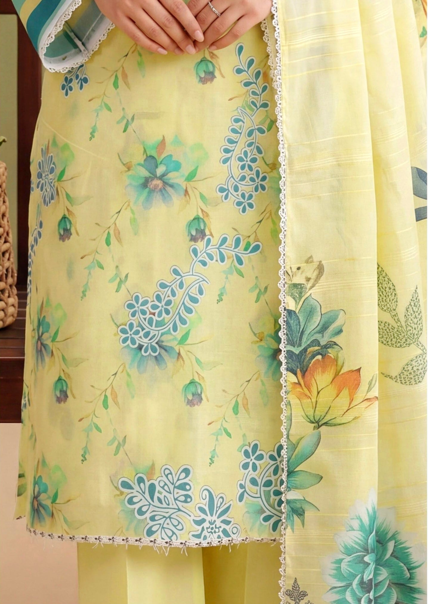 Citron Bloom Lawn Suit – 3 Piece Unstitched