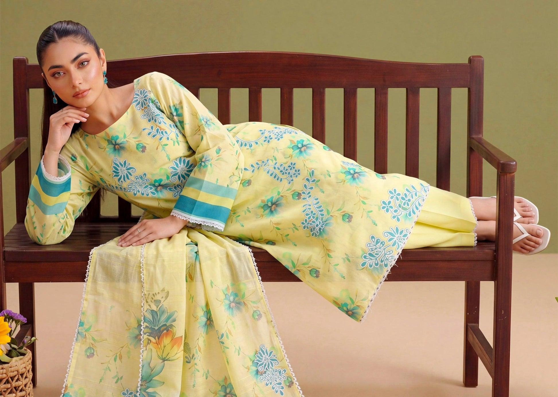 Citron Bloom Lawn Suit – 3 Piece Unstitched
