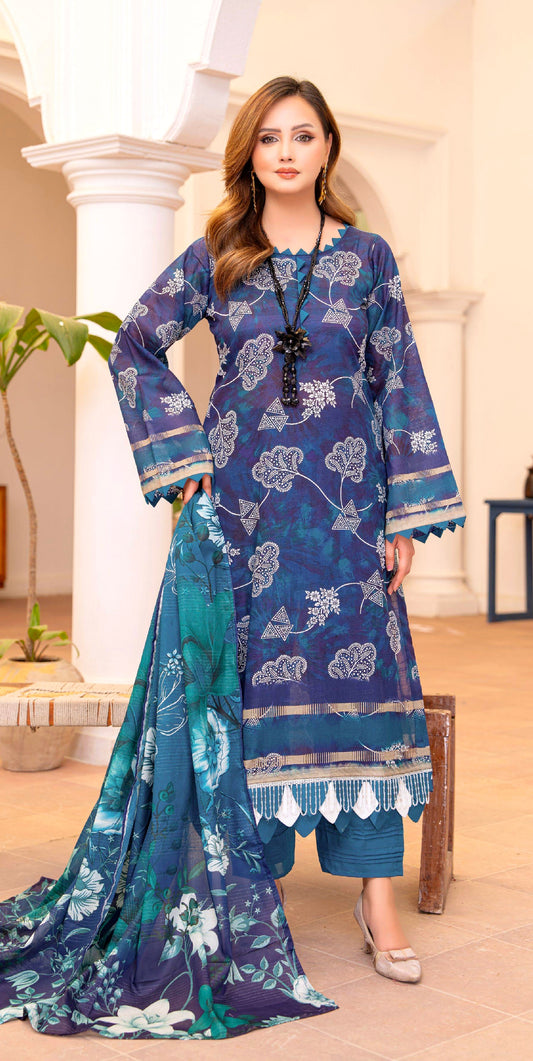 Dusk Sapphire Lawn Suit – 3 Piece Unstitched