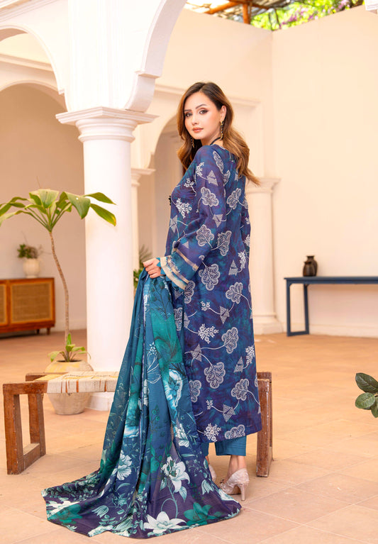 Dusk Sapphire Lawn Suit – 3 Piece Unstitched