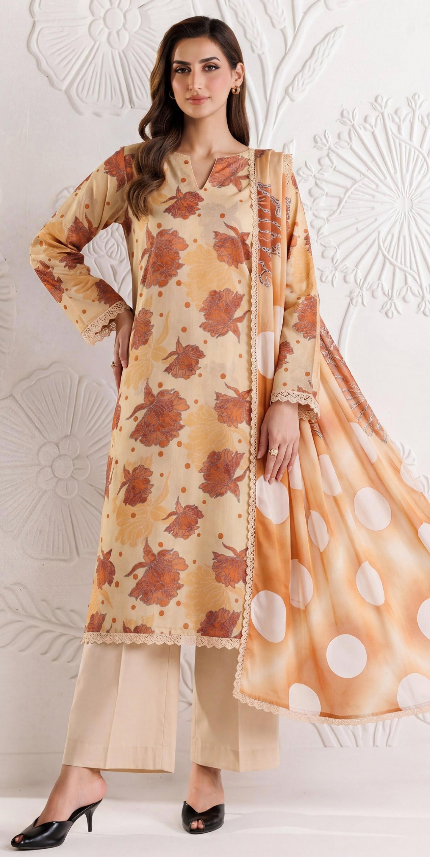 Earthy Bloom Lawn Suit – 3 Piece Unstitched